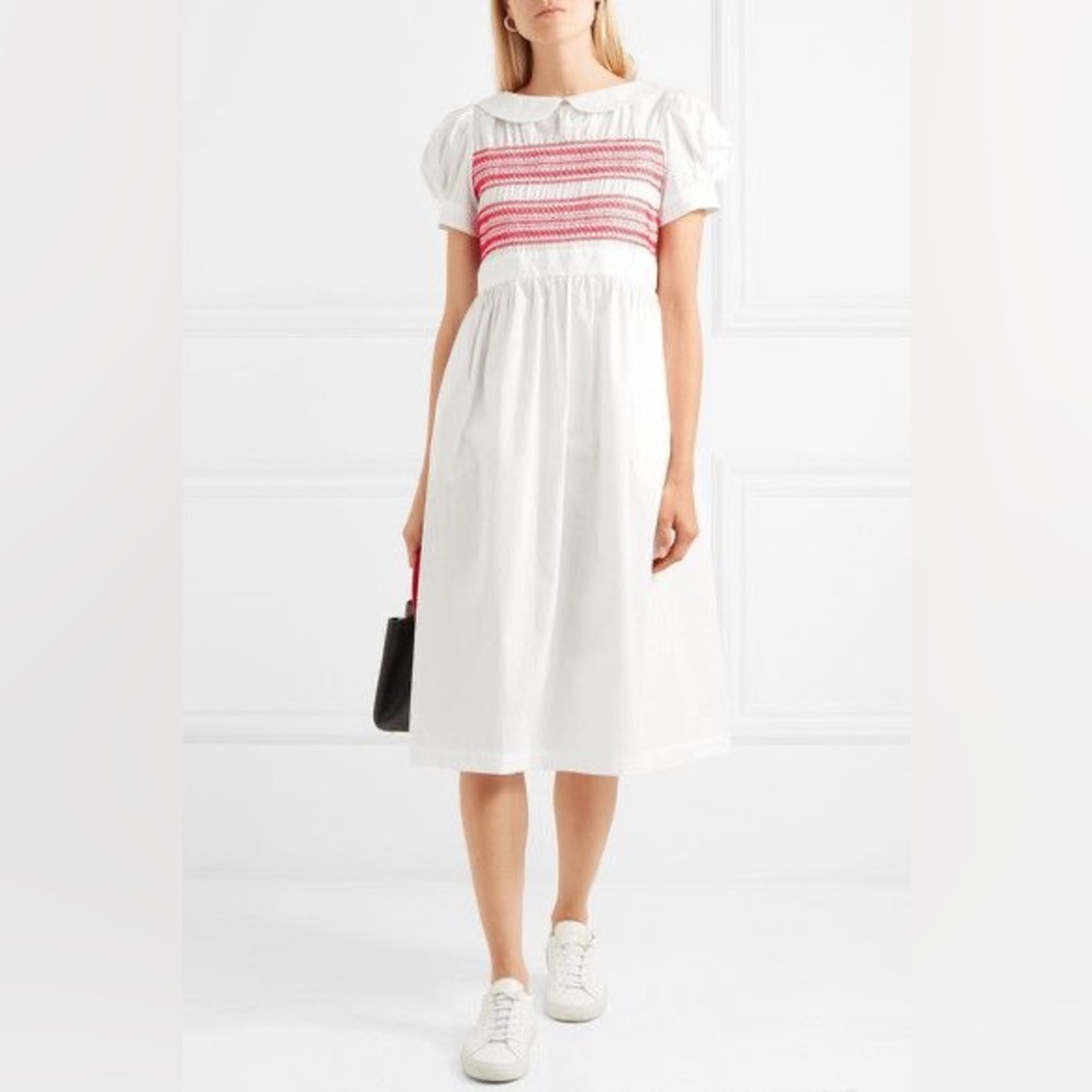 comme des garçons garcons girl smocked peter pan round collar embroidered dress